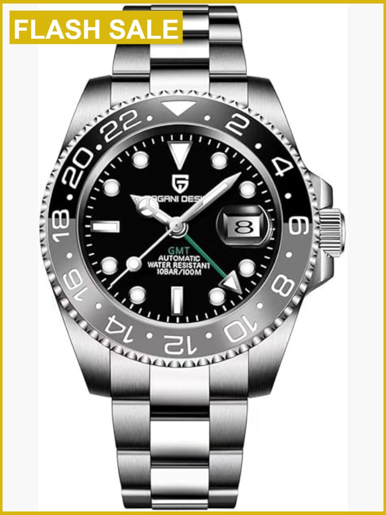 Mens Automatic Gmt Watch Stainless Steel 40mm Waterproof Sport Timepiece